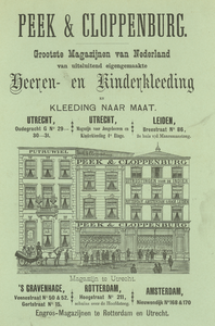 716466 Reclamebiljet van Peek & Cloppenburg, Grootste magazijnen van Nederland van uitsluitende eigengemaakte Heeren- ...